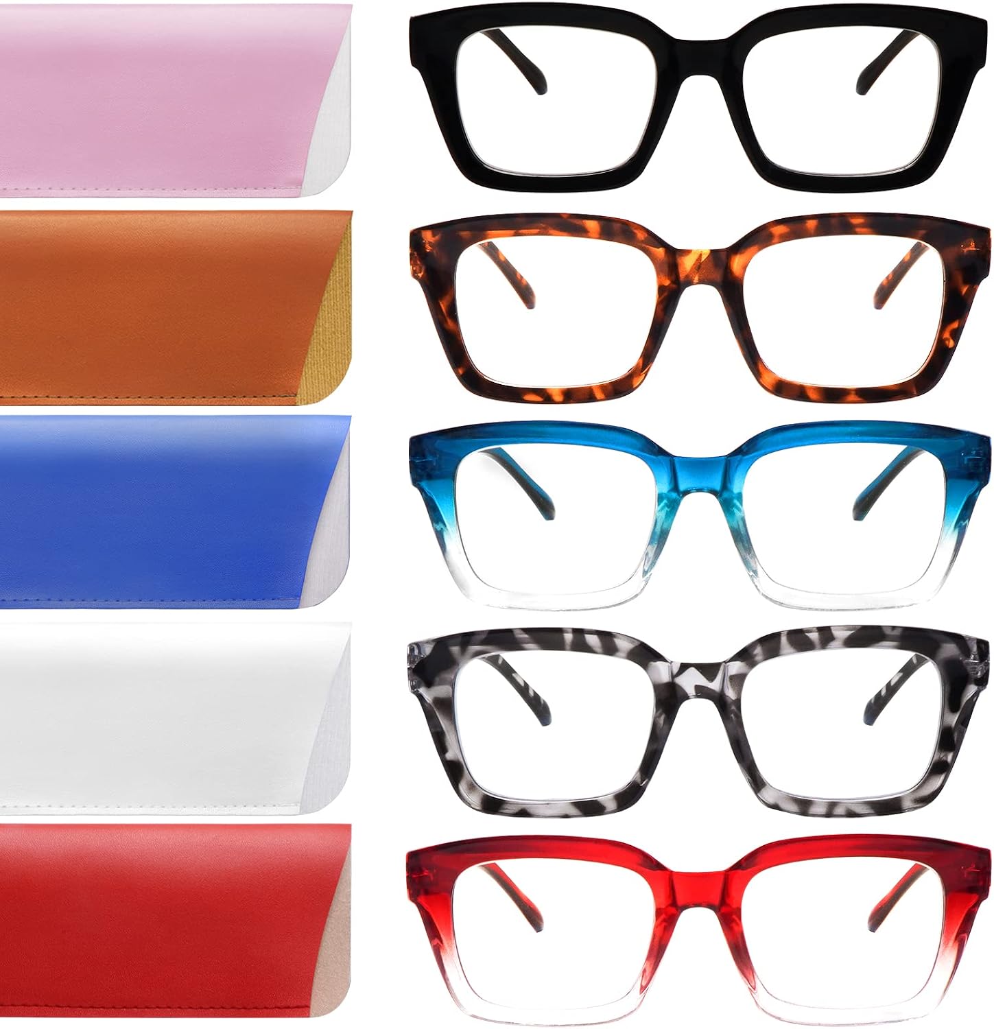 Retro Oversized Reading Glasses for Women, Blue Light Blocking Ladies Computer Readers Spring Hinge Square Frame