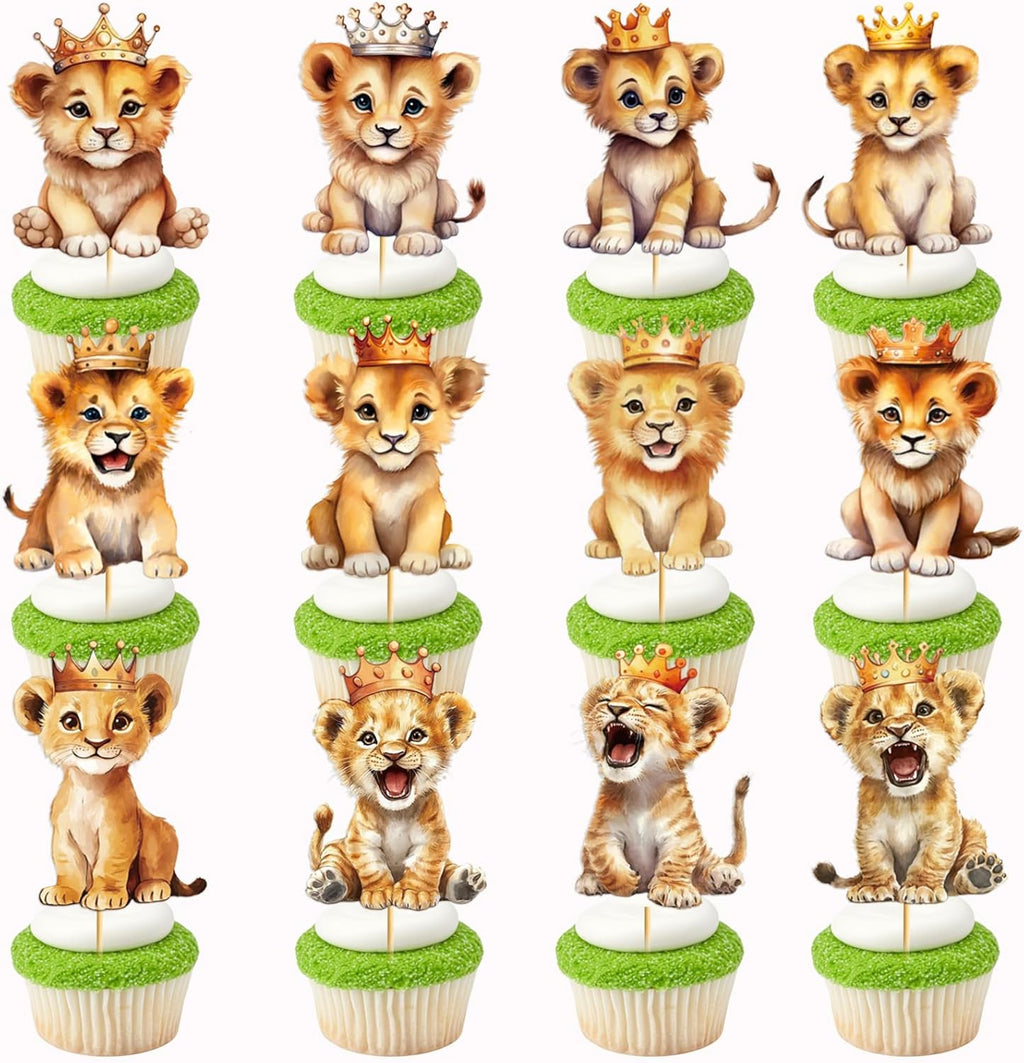36 Pcs Lion Cupcake Toppers Lion Animals Cake Decorations Lion Baby Shower Decorations Lion Birthday Party Decorations for Boy Girls Birthday Party