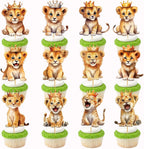 36 Pcs Lion Cupcake Toppers Lion Animals Cake Decorations Lion Baby Shower Decorations Lion Birthday Party Decorations for Boy Girls Birthday Party