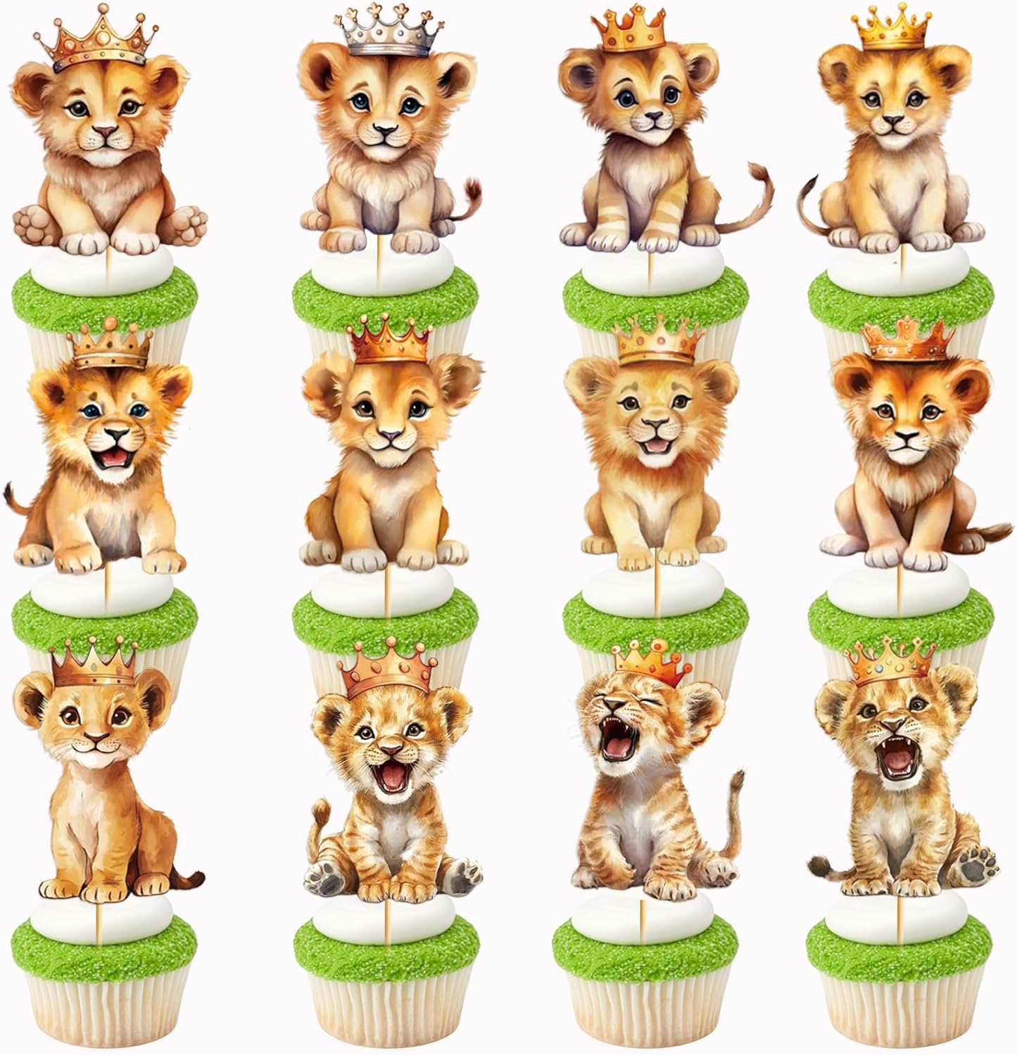 36 Pcs Lion Cupcake Toppers Lion Animals Cake Decorations Lion Baby Shower Decorations Lion Birthday Party Decorations for Boy Girls Birthday Party