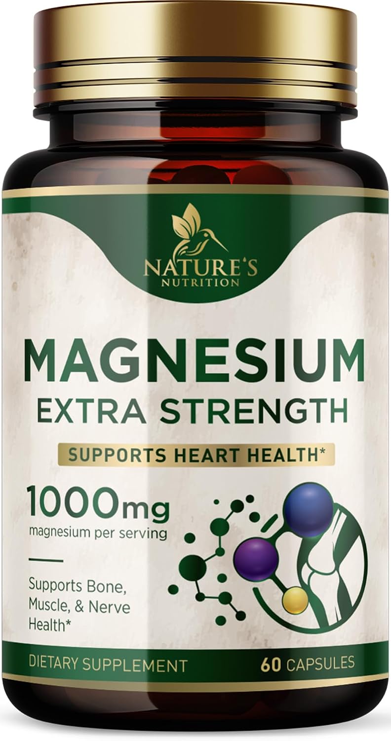 Magnesium Citrate 1000mg Per Serving - Extra Strength Magnesium for Bone, Muscle, Nerves & Heart Health Support, Natural Magnesium Supplement for Calm & Whole Body Support, USA Bottled - 60 Capsules
