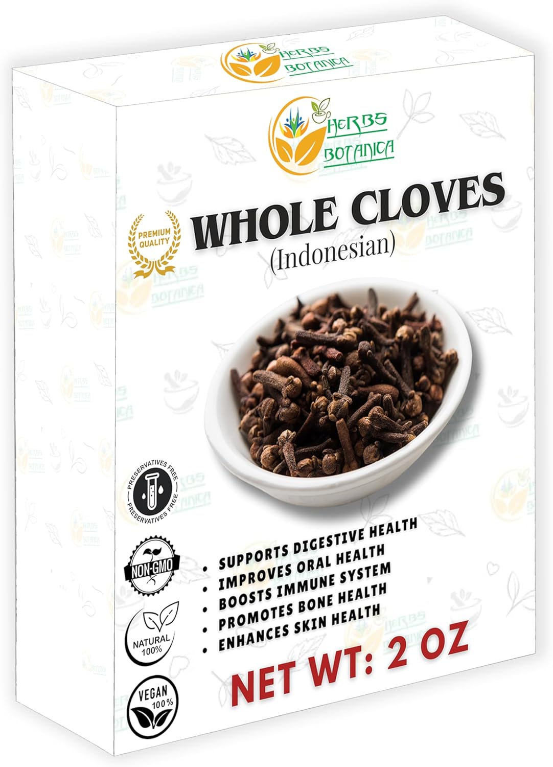 Herbs Botanica Cloves Whole Bulk Indonesian Premium Quality, Non-GMO, Gluten-Free Perfect for Cooking, Baking & Herbal Teas Aromatic & Fresh Spice in 2 oz Resealable Pack