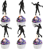 Ercadio 25PCS Halloween Zombie Cupcake Topper Black Glitter Fantasy Horror Theme Decor Picks for Halloween Theme Birthday Party Cake Decorations Supplies