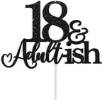 18th Birthday Cake Topper Black Glitter Happy 18th Bday Cake Topper 18 Cake Topper and Adultish for 18 Birthday Decorations 18th Birthday Decor 18 Bday Decorations for Girls Boys