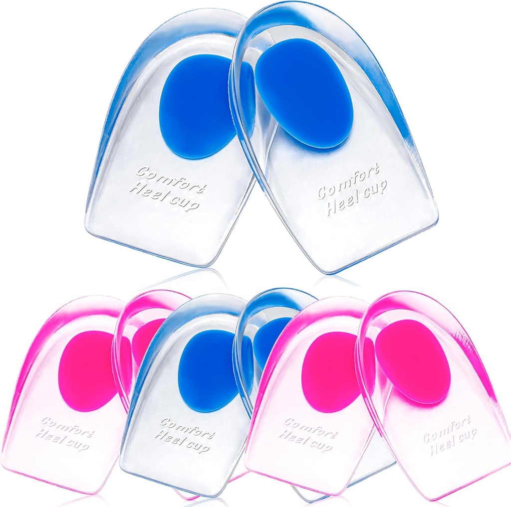 Gel Heel Cups for Heel Pain Relief – Shock Absorbing Silicone Inserts for Plantar Fasciitis & Achilles Tendonitis – Cushioned Heel Support Pads for All-Day Standing (4 Pairs-Medium)