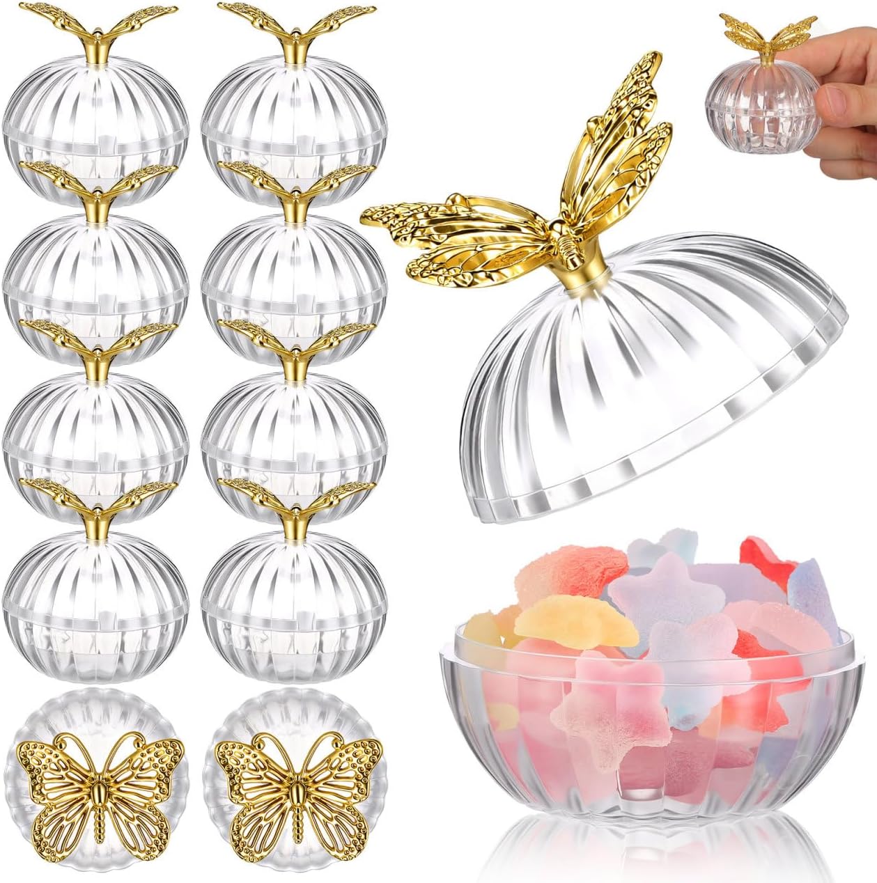 PRETYZOOM 12pcs Plastic Butterfly Treat Boxes, Wedding Sweets Containers with Clear Lids for Guests, Party Favor Boxes for Birthday, Baby Shower, Wedding