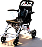 Wheelchair for Adults, Folding Wheelchairs,Portable Transport Wheel Chairs for Seniors, Lightweight Travel Wheelchair, with Adjustable Safety Strap Aluminum Frame PU Wheels,220LB, for Travel