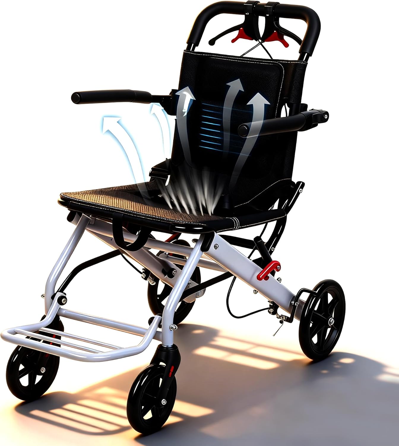 Wheelchair for Adults, Folding Wheelchairs,Portable Transport Wheel Chairs for Seniors, Lightweight Travel Wheelchair, with Adjustable Safety Strap Aluminum Frame PU Wheels,220LB, for Travel