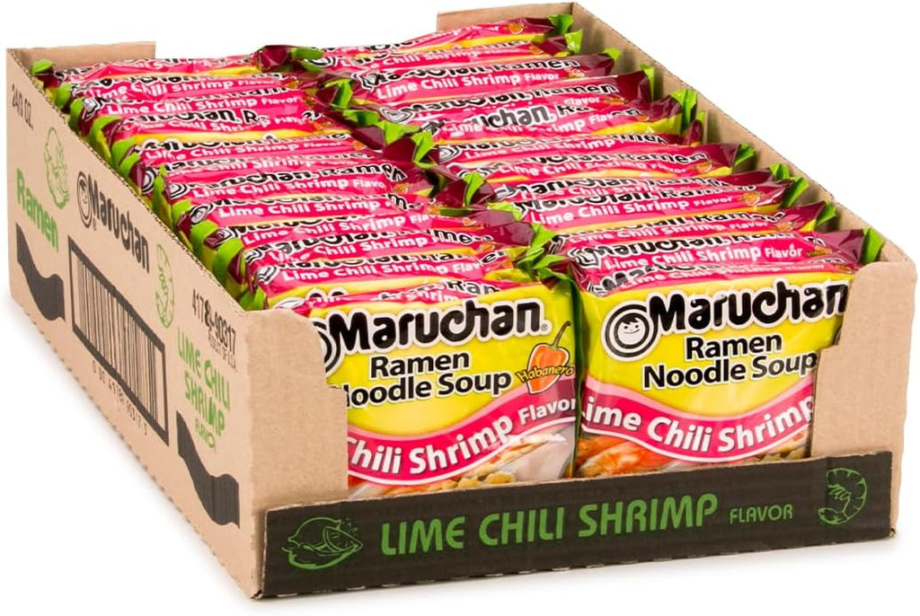 Maruchan Ramen Noodle Soup, Lime Chili Shrimp Flavor – Japanese-Style Instant Noodles, Quick & Easy Meal for Students & Busy Families – 3 Oz. (24 Pack)