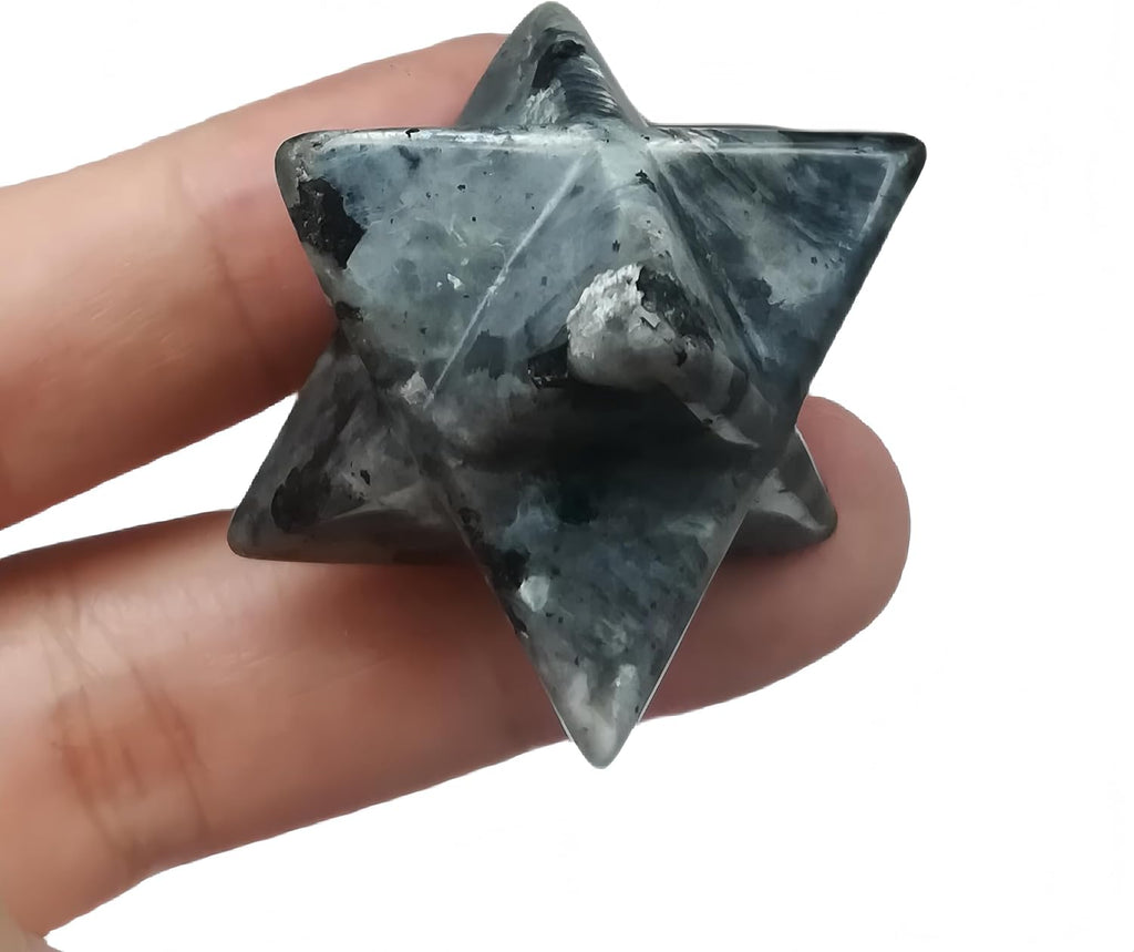 Natural Black Labradorite Crystal Merkaba Star Sacred Meditation Energy Healing Chakra Indoor Decorative Stone,1 Inchs Hexagram Spiritual Stone for Meditation