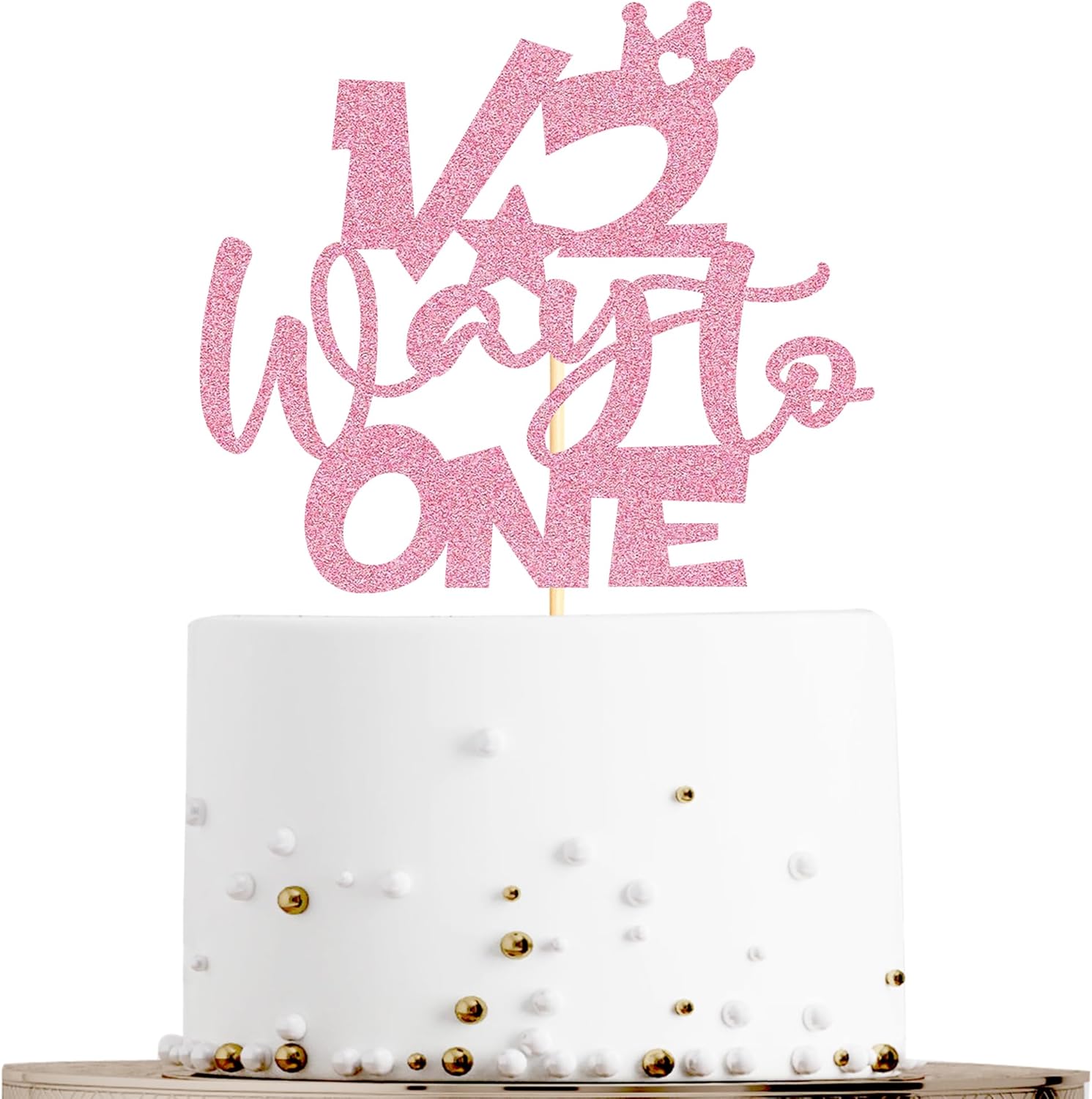 Sotpot 1 Pack Half Way To One Cake Topper Pink Glitter 1/2 Half Birthday Cake Decoration for Baby Half Year Old Birthday Party Gender Reveal Party Supplies