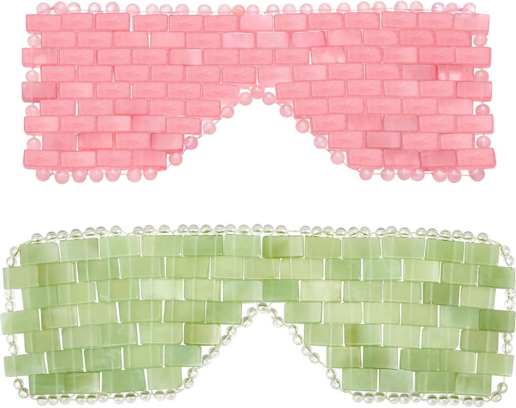 Hicarer 2 Pcs Jade Eye Mask Rose Green Jade Stone Eye Mask Facial Cooling Mask for Alleviate Puffiness Massage Relax Wrinkles Relieve Migraine Meditation Beauty
