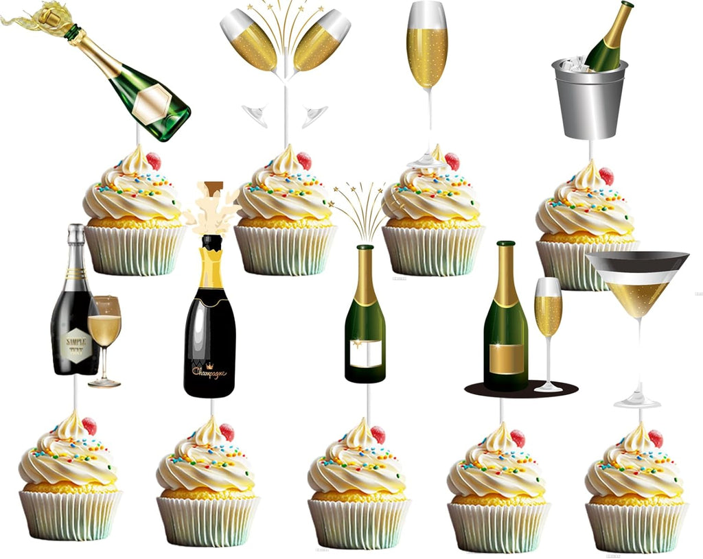 36pcs Champagne Cupcake Topper Party Supplies Children Boy Girl wine Theme Happy Birthday Party Cupcake Picks Weight Lifting Party Decorations