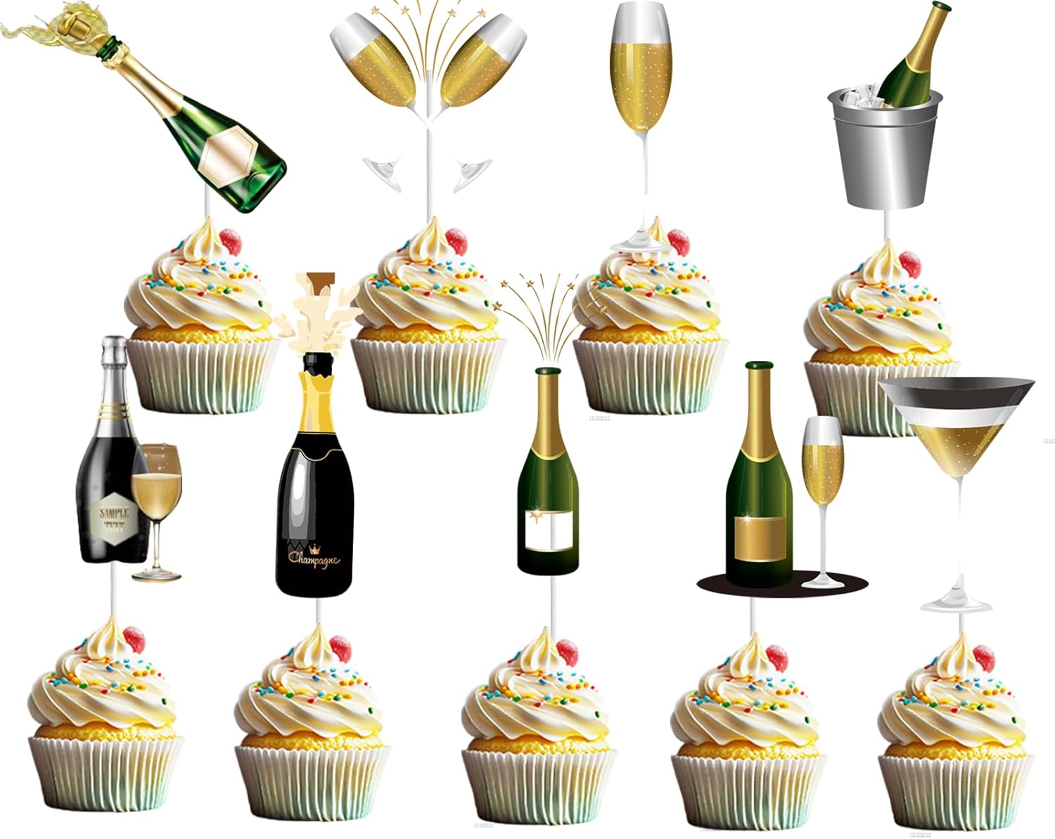 36pcs Champagne Cupcake Topper Party Supplies Children Boy Girl wine Theme Happy Birthday Party Cupcake Picks Weight Lifting Party Decorations
