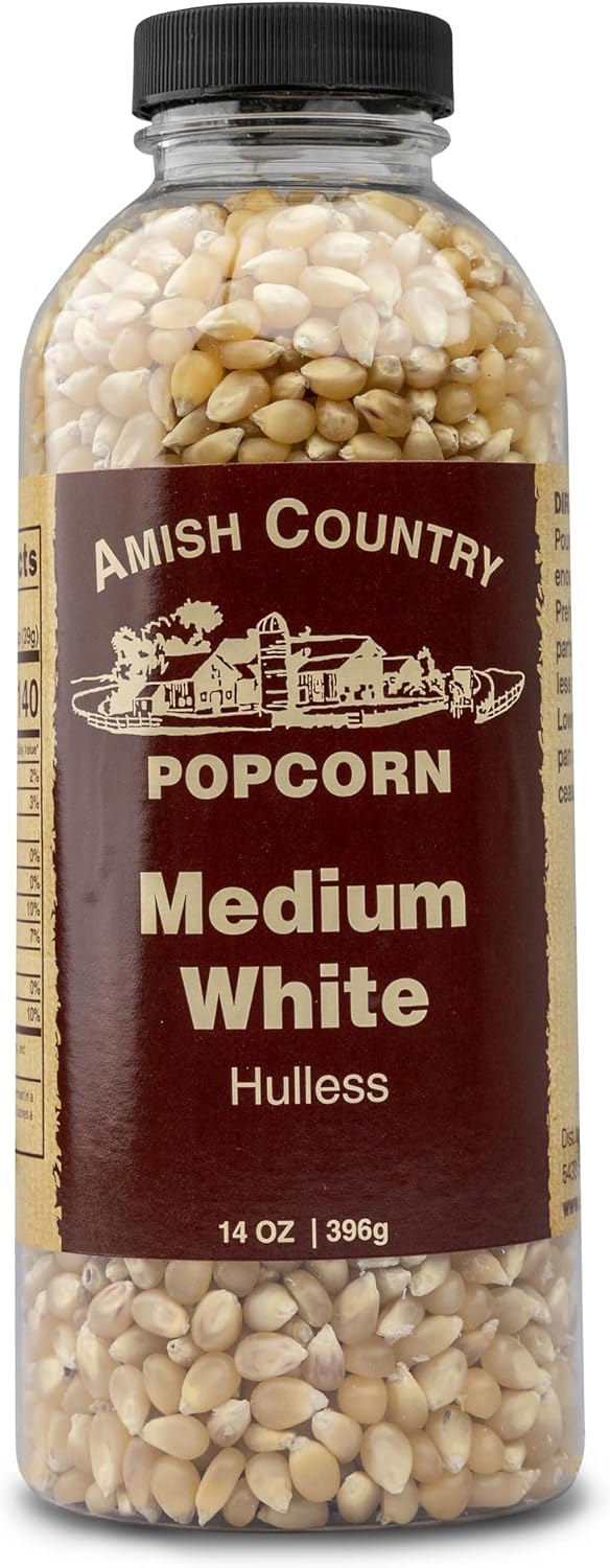 Amish Country Popcorn | 14 oz Bottle | Medium White Popcorn Kernels | Old Fashioned, Non-GMO and Gluten Free (14 oz Bottle)