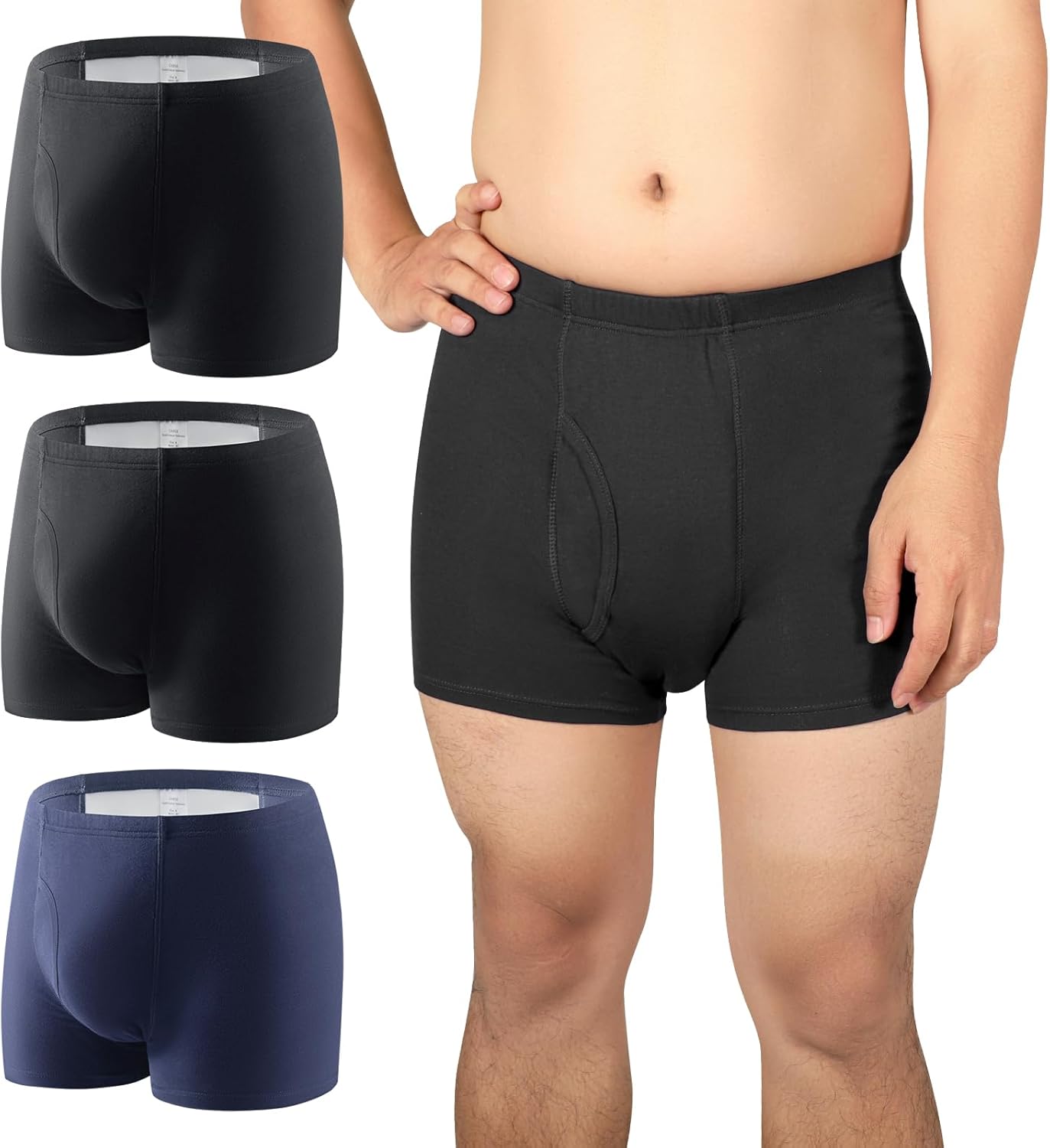 Carer Incontinence Underwear for Men Washable Incontinence Boxer Briefs 3 Pack Leak Proof Underwear for Men Cotton Reusable Incontinence Underwear with Extended Pad Front & Rear 280ML (Large)