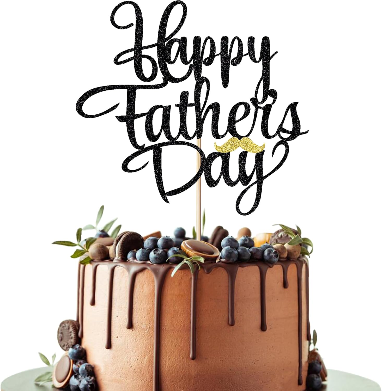 Glitter Happy Father's Day Cake Topper for Happy Birthday Cake Decorations, Dad Birthday Themed Decoration for Father Day Birthday Party Decorations supplies (Black)