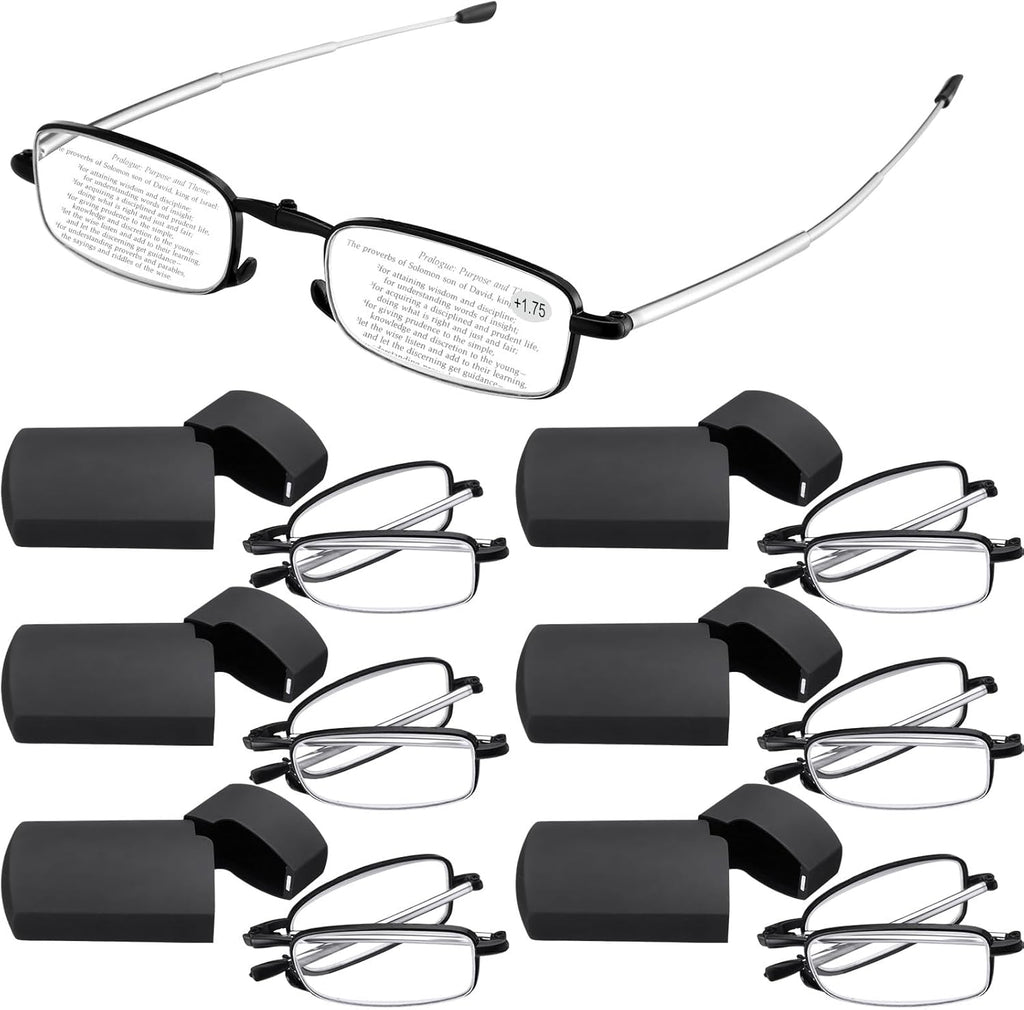Coume 6 Pack Folding Reading Glasses Hard Cases Blue Light Blocking Men Women Foldable Computer Spring Hinge Readers