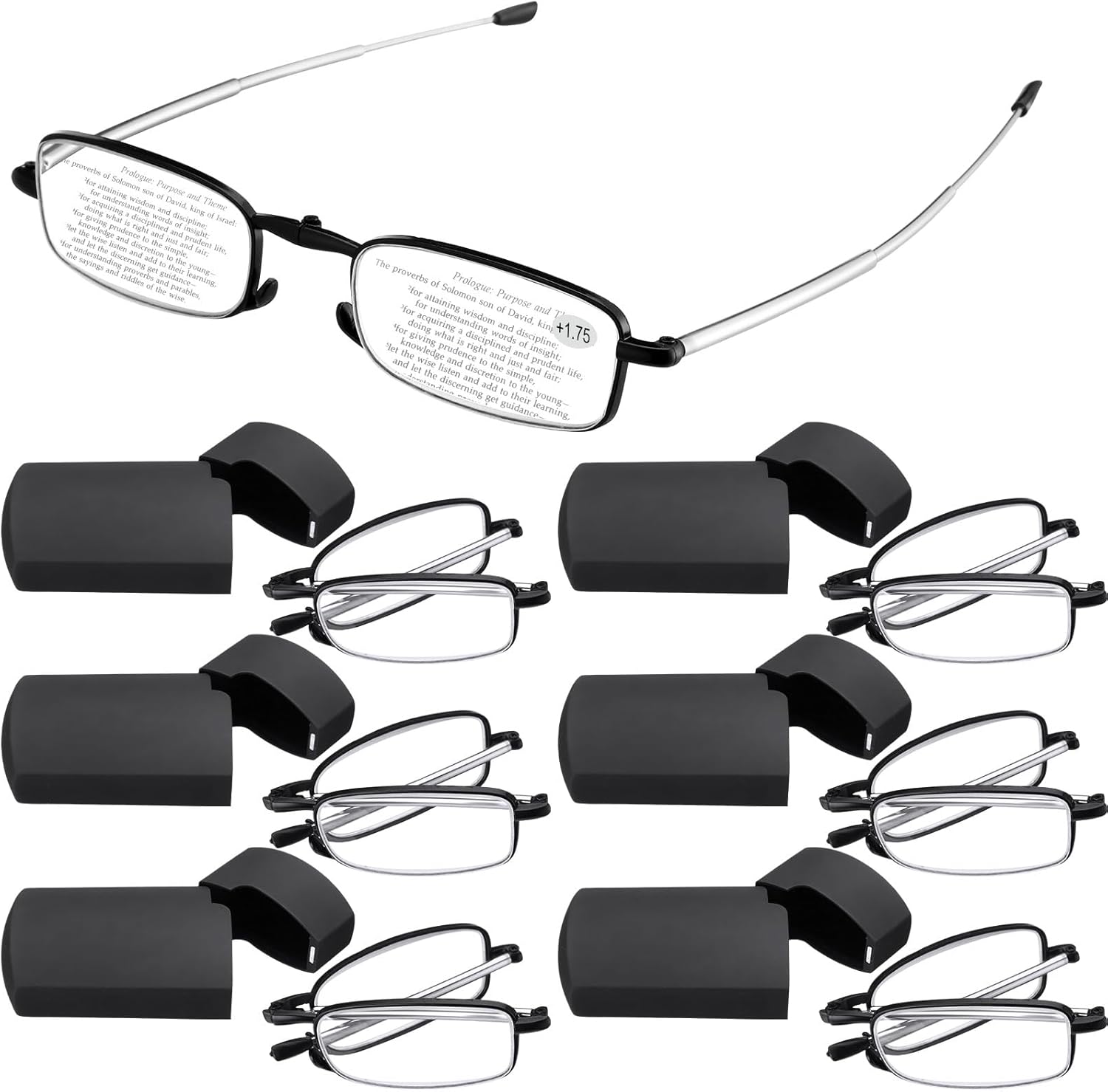 Coume 6 Pack Folding Reading Glasses Hard Cases Blue Light Blocking Men Women Foldable Computer Spring Hinge Readers
