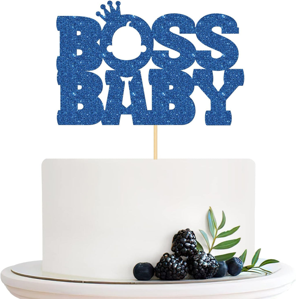 Boss Cake Topper, Boy Birthday Cake Topper, Gender Reveal, Happy Birthday Boss Party Cake Decorations Blue Glitter