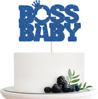 Boss Cake Topper, Boy Birthday Cake Topper, Gender Reveal, Happy Birthday Boss Party Cake Decorations Blue Glitter