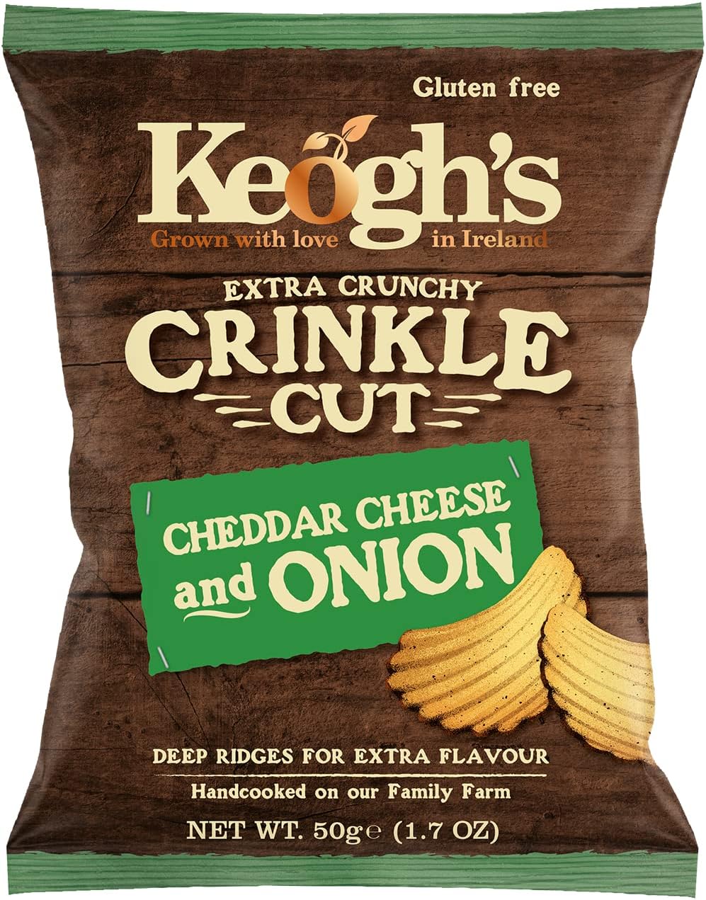 Pack of 24 50g (1.76oz) Keogh's Crinkle Cut Irish Cheddar and Red Onion Potato Chips Crisps Gluten Free (Irish Online Supermarket)