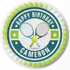 7.5 Inch Edible Cake Topper – Tennis Rackets Ball Themed Birthday Party Collection of Edible Cake Decorations round