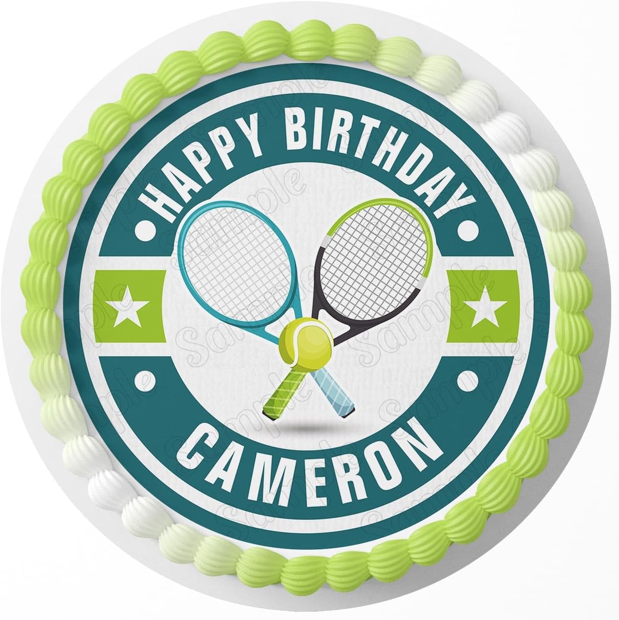 7.5 Inch Edible Cake Topper – Tennis Rackets Ball Themed Birthday Party Collection of Edible Cake Decorations round