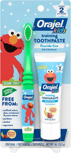 Orajel Elmo Fluoride-Free Tooth & Gum Cleanser with Toothbrush, Combo Pack, Banana Apple Flavored Non-Fluoride, 2 Piece Set