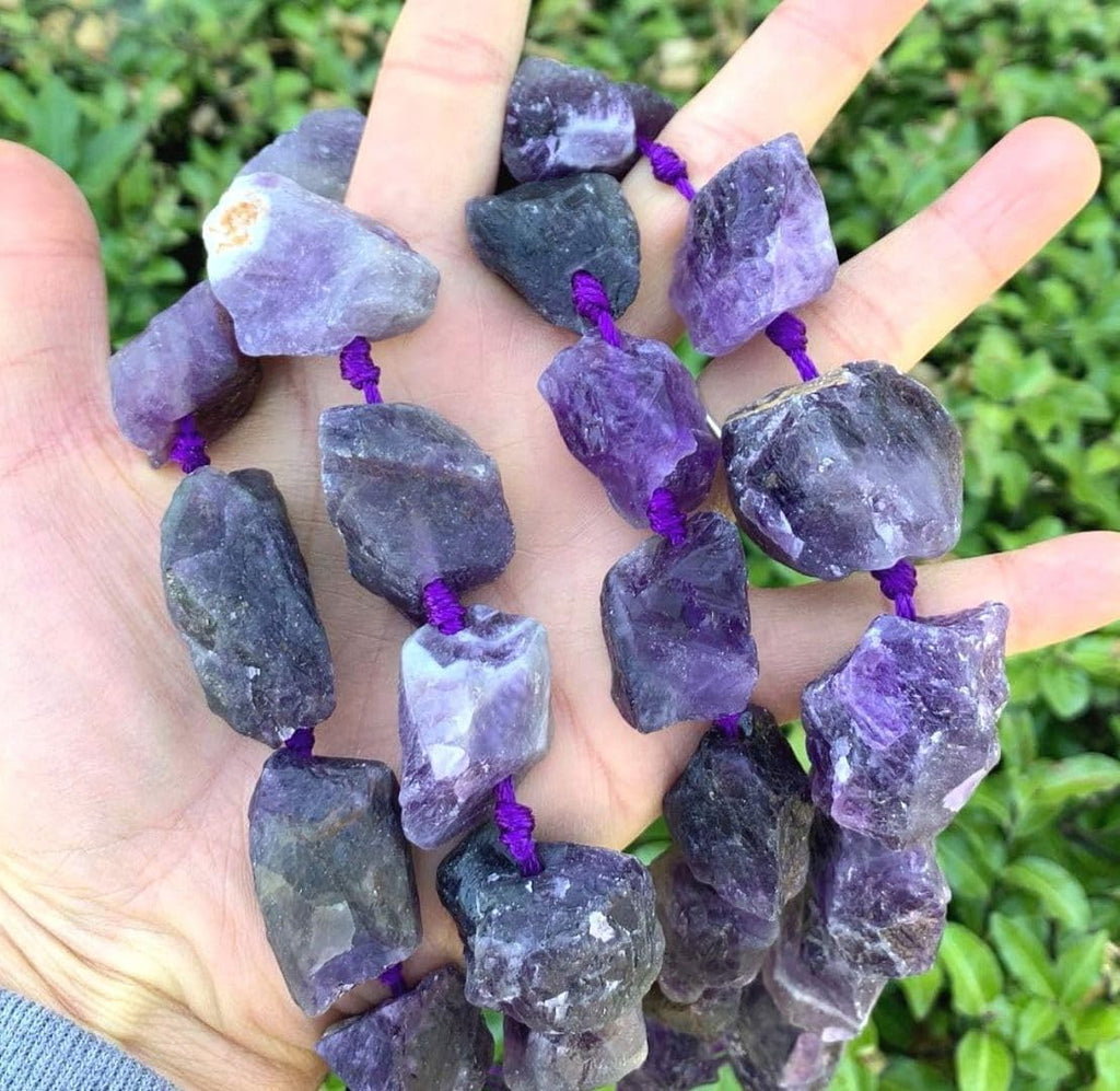 Adabele 15 Inch Natural Raw Dark Purple Amethyst Crystal Quartz Healing Gemstone Loose Beads Drilled Large Nugget Rough Chakra Gems Stone Spacer GA-C3