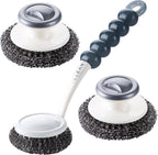 Stainless Steel Wool Scrubber with Handle, Heavy Duty Pot & Dish Scrubber Cleaning Brush Wash for Dish, Stainless Steel Scrubbing Brushes Cleaning Supplies for Pots, Pans, Grills, Sink (3)