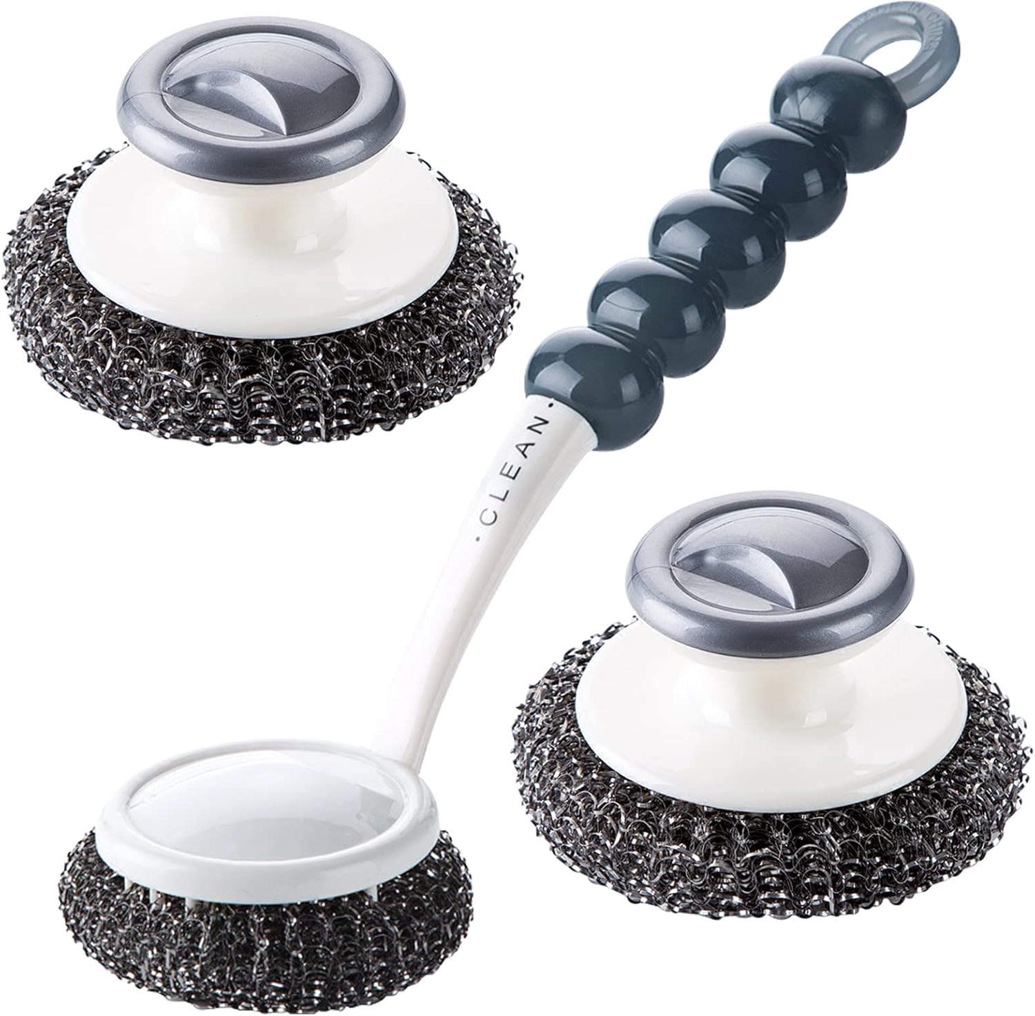 Stainless Steel Wool Scrubber with Handle, Heavy Duty Pot & Dish Scrubber Cleaning Brush Wash for Dish, Stainless Steel Scrubbing Brushes Cleaning Supplies for Pots, Pans, Grills, Sink (3)
