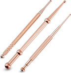 Nuanchu 3 Pieces Facial Reflexology Massage Tool Stainless Steel Manual Acupuncture Pen Retractable Acupuncture, Stainless Steel Double Headed Spring Loaded Ear and Body Point Probe Pen (Rose Gold)