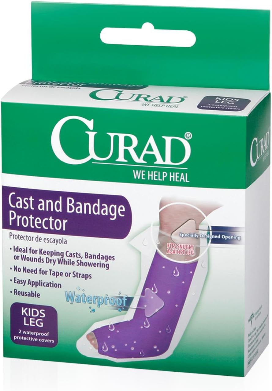 CURAD Child Leg Cast and Bandage Protectors, Water Resistant, Reusable, Ideal for Shower and Bath - Pack of 2