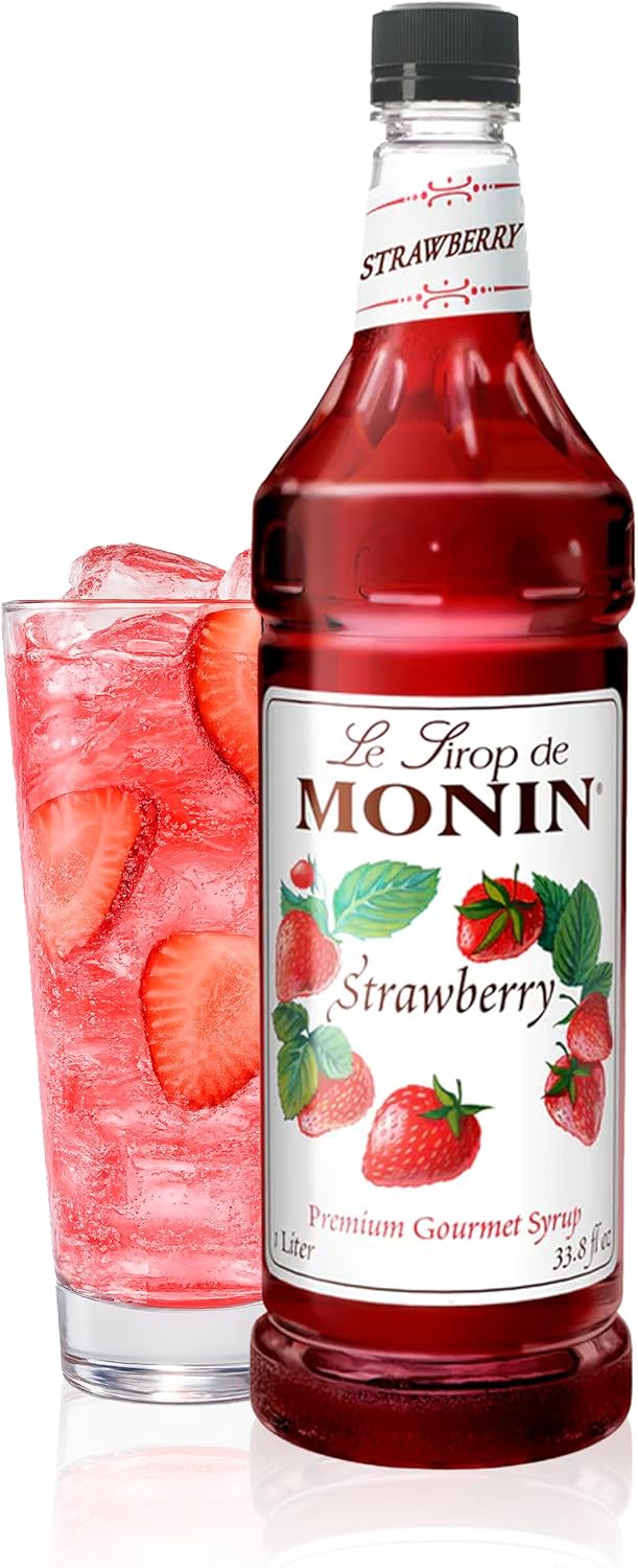 Monin - Strawberry Syrup, Mild and Sweet, Great for Cocktails and Teas, Gluten-Free, Non-GMO (1 Liter)