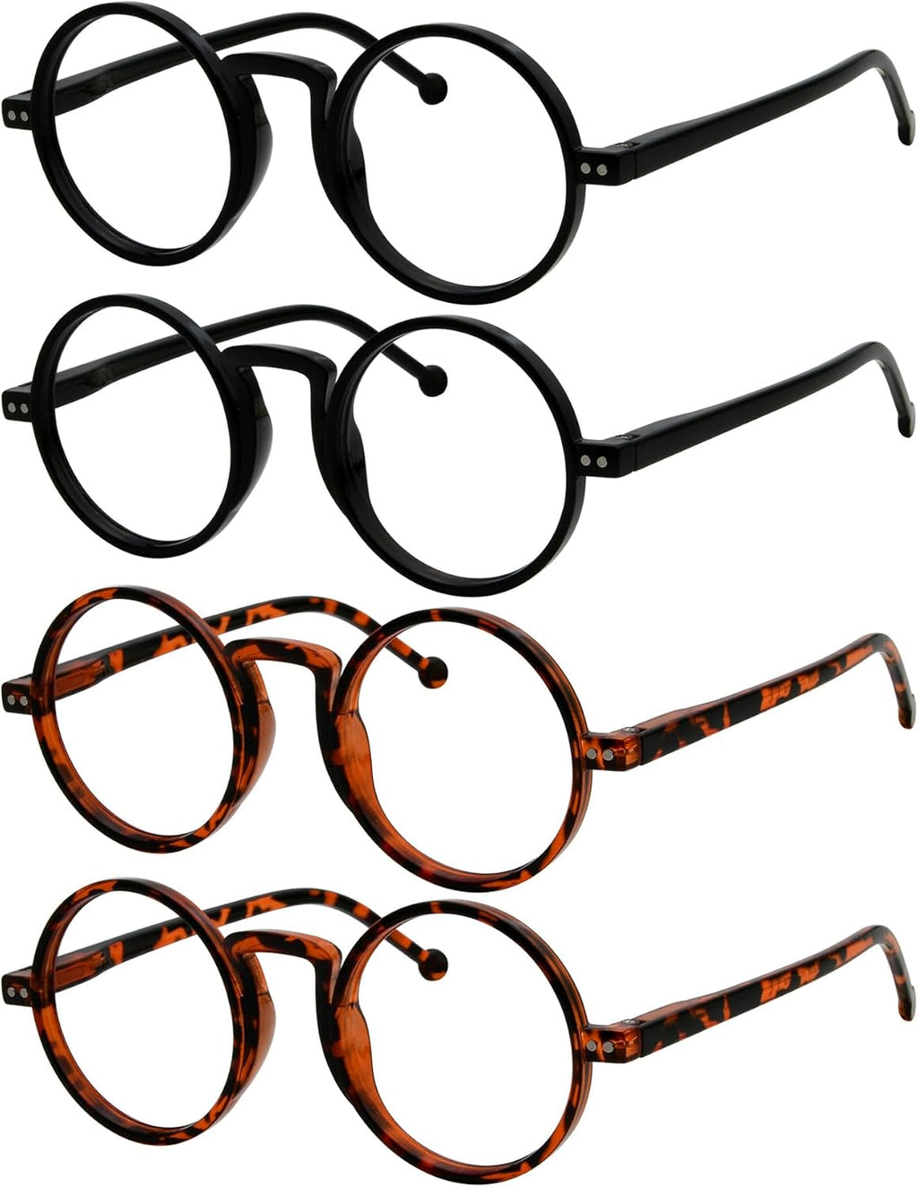 Eyekepper 4 Pack Oversized Round Reading Glasses (2 Pairs Black and 2 Pairs Tortoise) for Men Women Retro Readers +1.75