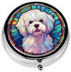Maltese Dog Small Box for Pill,3 Compartment Pill Case Travel Medicine,Portable Pocket or Purse Pill Organizer Container Holder Hold Vitamins, Medication, Fish Oil Supplements