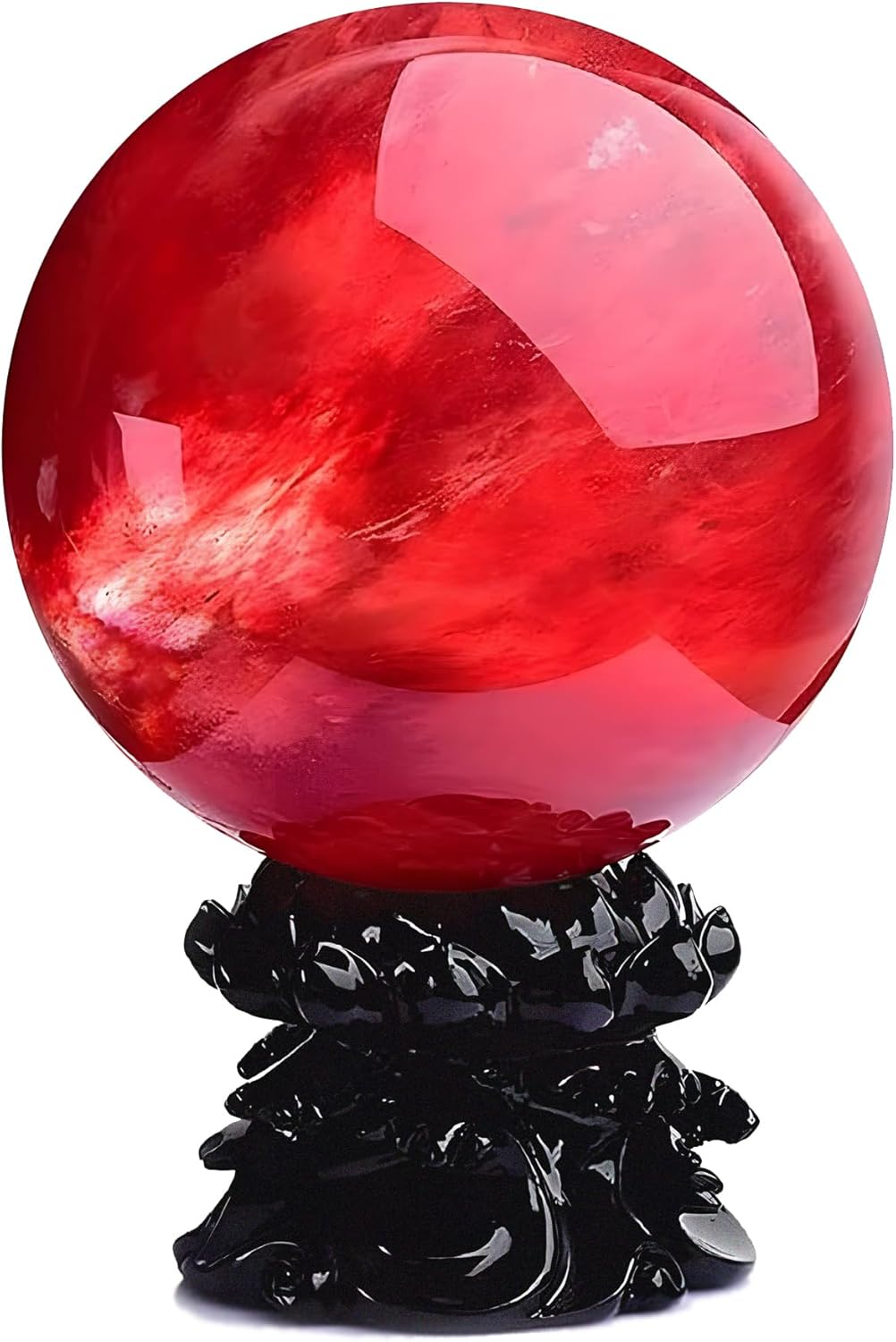 Red Obsidian Ball with Stand, 4 Inch Crystal Ruby Sphere Melting Quartz Gemstone for Feng Shui Divination Home Decoration