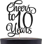 1PCS Cheers to 10 Years Cake Topper Happy Birthday Cake Toppers Black Glitter Children's 10st Birthday Cake Decorating Decor Blessed 10 Years Wedding Party Decorations