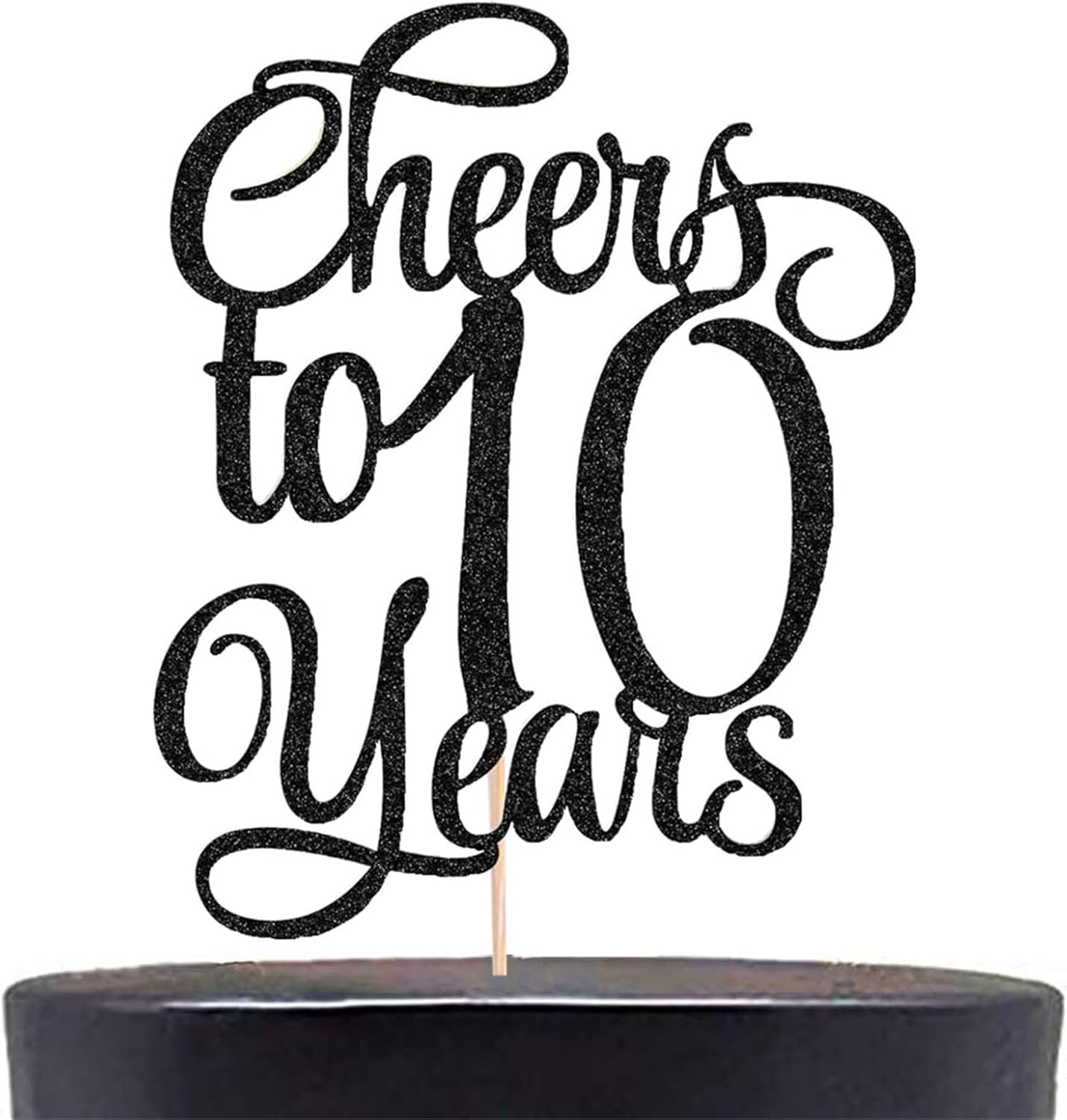 1PCS Cheers to 10 Years Cake Topper Happy Birthday Cake Toppers Black Glitter Children's 10st Birthday Cake Decorating Decor Blessed 10 Years Wedding Party Decorations