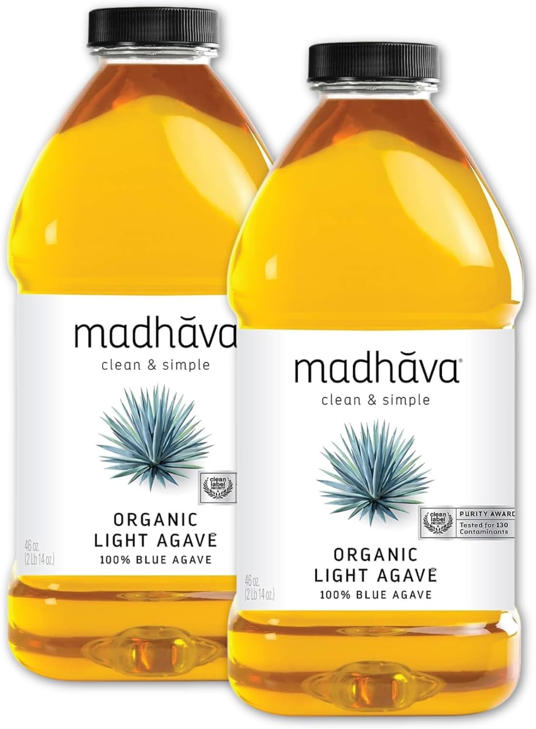 MADHAVA Organic Light Agave, 100% Pure Blue Nectar | Sugar Alternative | Vegan | Non GMO | Natural Liquid Sweetener, 46 Oz. (Pack of 2)