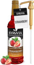 Syruvia Strawberry Syrup (25.4 fl oz) - Sweet Strawberry Bliss in a Bottle – Kosher, Gluten-Free, Ideal for Elevating Your Culinary and Beverage Adventures with pump