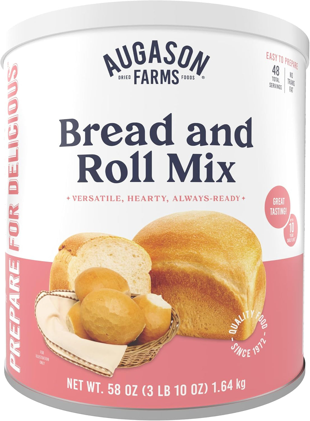 Augason Farms Bread and Roll Mix Can Emergency Food Supply, 48 Servings, 10 Year Shelf Life - Makes 6 Loaves or 72 Bread Rolls for Prepared Meals Ready to Eat