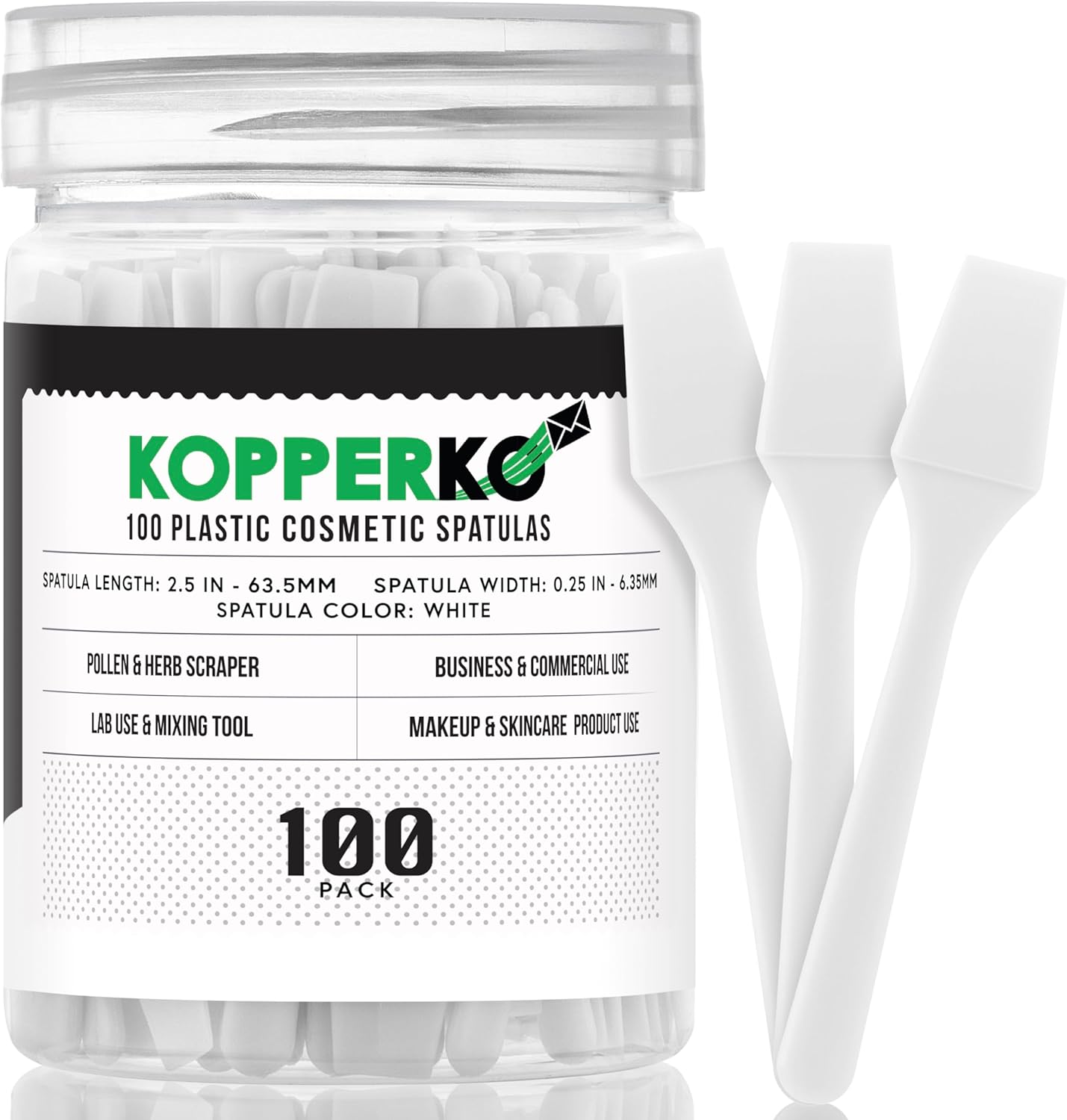 Kopperko Mini Skin Care Spatula (2.5", 100 Pack) - Small Spatula for Makeup, Creams & Crafts | Makeup Applicator for Mixing, Cosmetic, Face Mask | Disposable Cosmetic Applicators | White