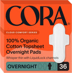 Cora 100% Organic Cotton Topsheet Pads (36 Overnight Pads)