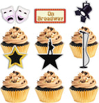 On Broadway Cupcake Toppers,Happy Birthday Cake Topper,Movie Night Cupcake Toppers Decoration,Hollywood theme Cake Party Decoration.18 PCS