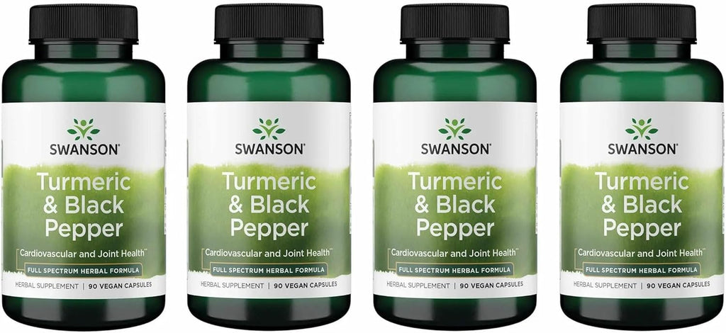 Swanson Premium Turmeric & Black Pepper Antioxidant Supplement for Active Adults Seeking Joint, Digestion, and Circulation Support - Non-GMO, Organic (90 Vegan Capsules, 4 Pack)
