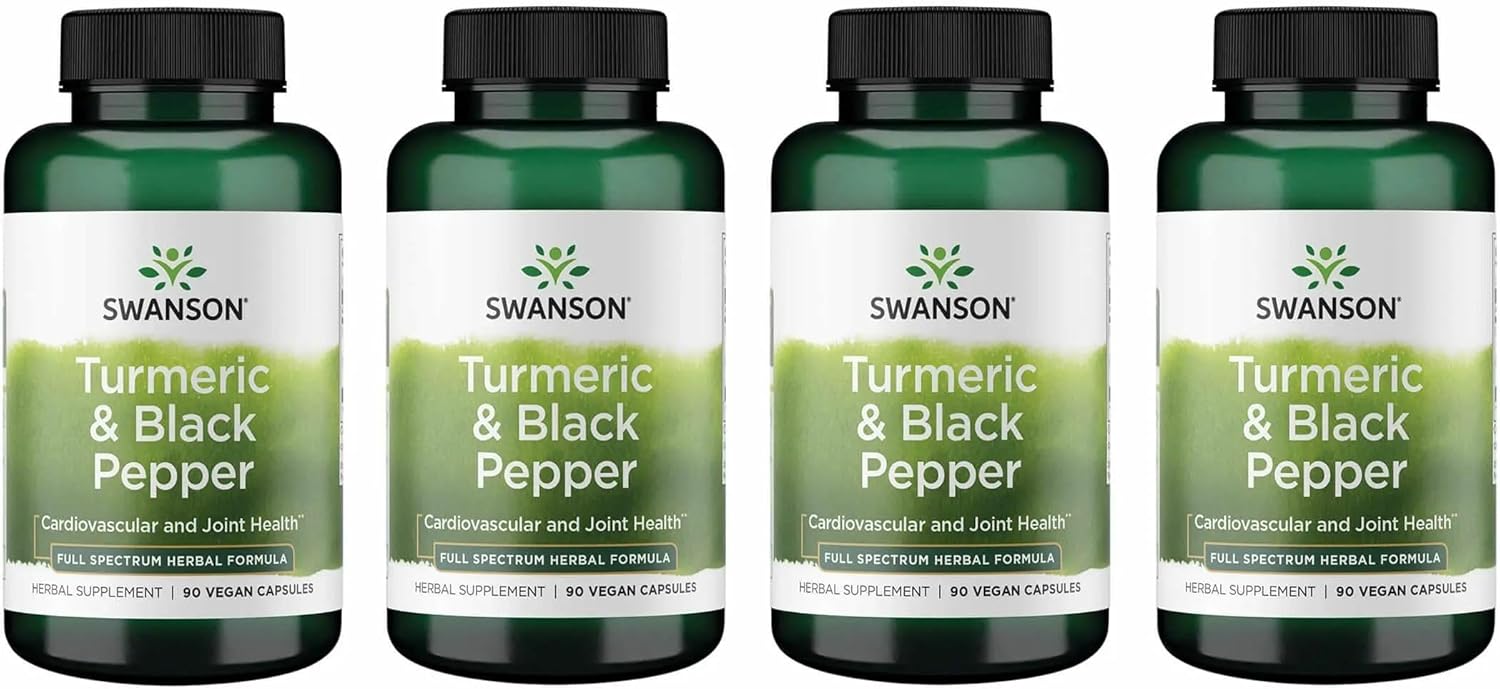Swanson Premium Turmeric & Black Pepper Antioxidant Supplement for Active Adults Seeking Joint, Digestion, and Circulation Support - Non-GMO, Organic (90 Vegan Capsules, 4 Pack)