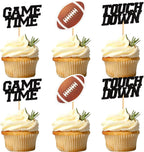 24Pcs Glitter Brown Rugby Cupcake Topper Touch Down Game Time Cupcake Picks for Rugby Ball Baby Shower Sport Boys American Football Birthday Cupcake Decorations Rugby Party Decorations