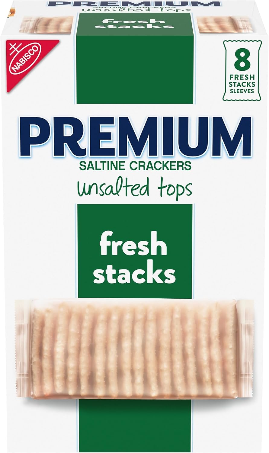 Premium Fresh Stacks Unsalted Tops Saltine Crackers, Travel Snacks, 14.2 oz (8 Multi Snack Packs)